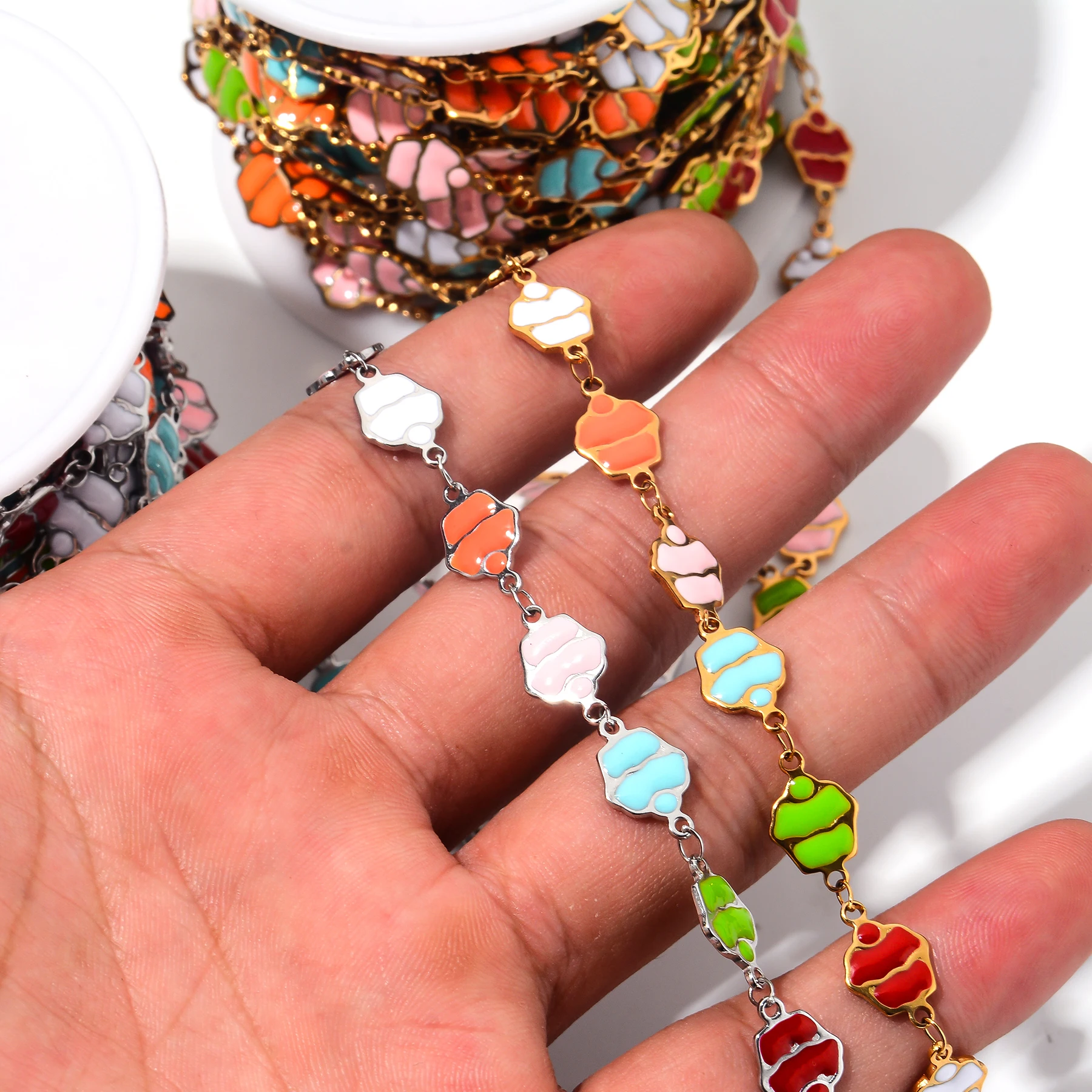 

Stainless Steel Colorful Enamel Cake Chain Handmade Chains for Women Bracelet Necklaces Jewelry Making Crafts Gifts