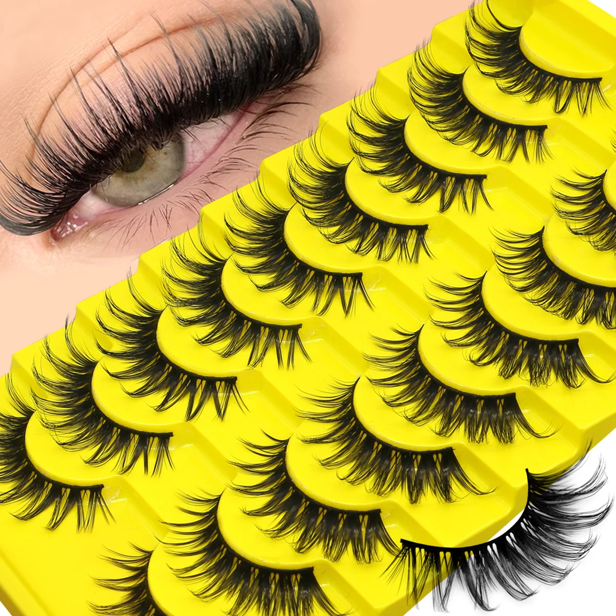 GROINNEYA Manga Lashes Cat Eye Style 3D Faux Mink Lashes Dramatic Natural Volume Soft Cross Wispy Eyelash Extensions