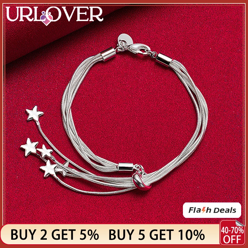 

URLOVER 925 Sterling Silver Snake Chain Star Bracelets For Women Party Birthday Fashion Jewelry Engagement Wedding Accessories