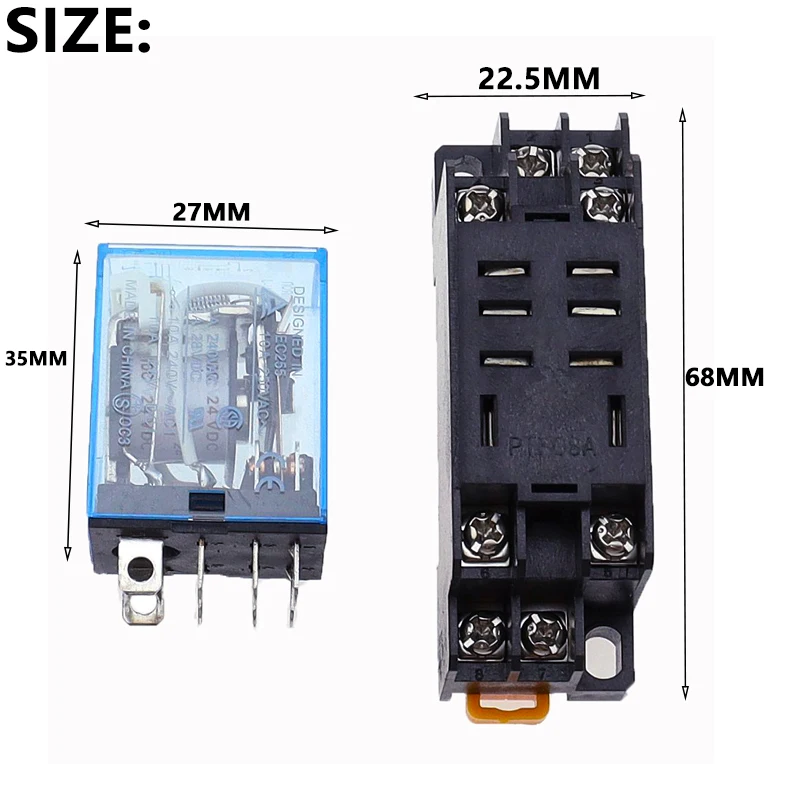 1Set DC12V/24V/36V/48V/110V/220/240V AC 10A 8PIN Coil Power Relay DPDT LY2NJ HH62P HHC68A-2Z With Socket Base