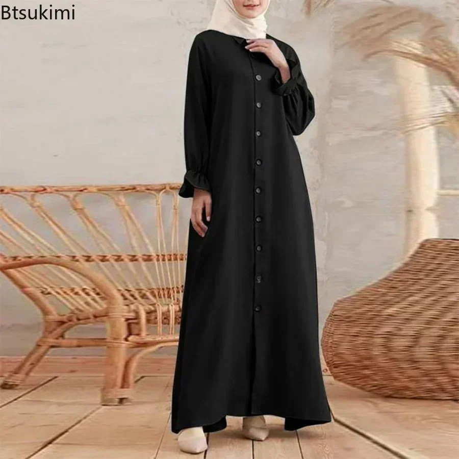 جديد 2025 فستان نسائي إسلامي عتيق سادة عباية نسائية إسلامية بياقة قميص واحدة الصدر رداء إسلامي غير رسمي المملكة العربية السعودية فام #3