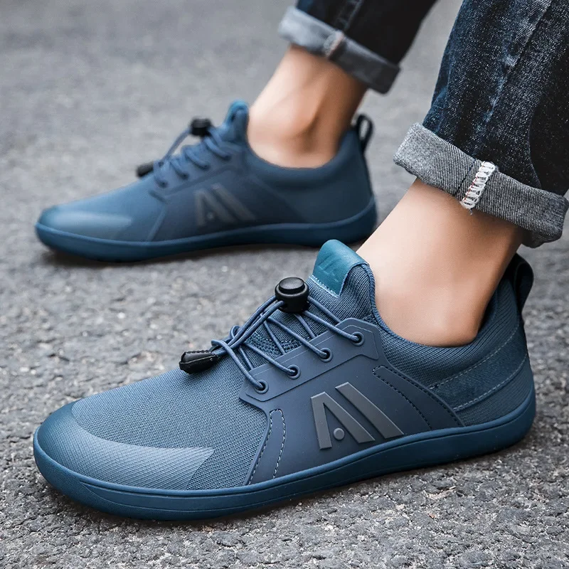 Blaue lässige Turnschuhe Herren breite Barfuß Schuhe atmungsaktive Mesh Männer Zehen Schuhe weiche Zero Drop minimalist ische Wohnungen breitere Zehen Sneakes