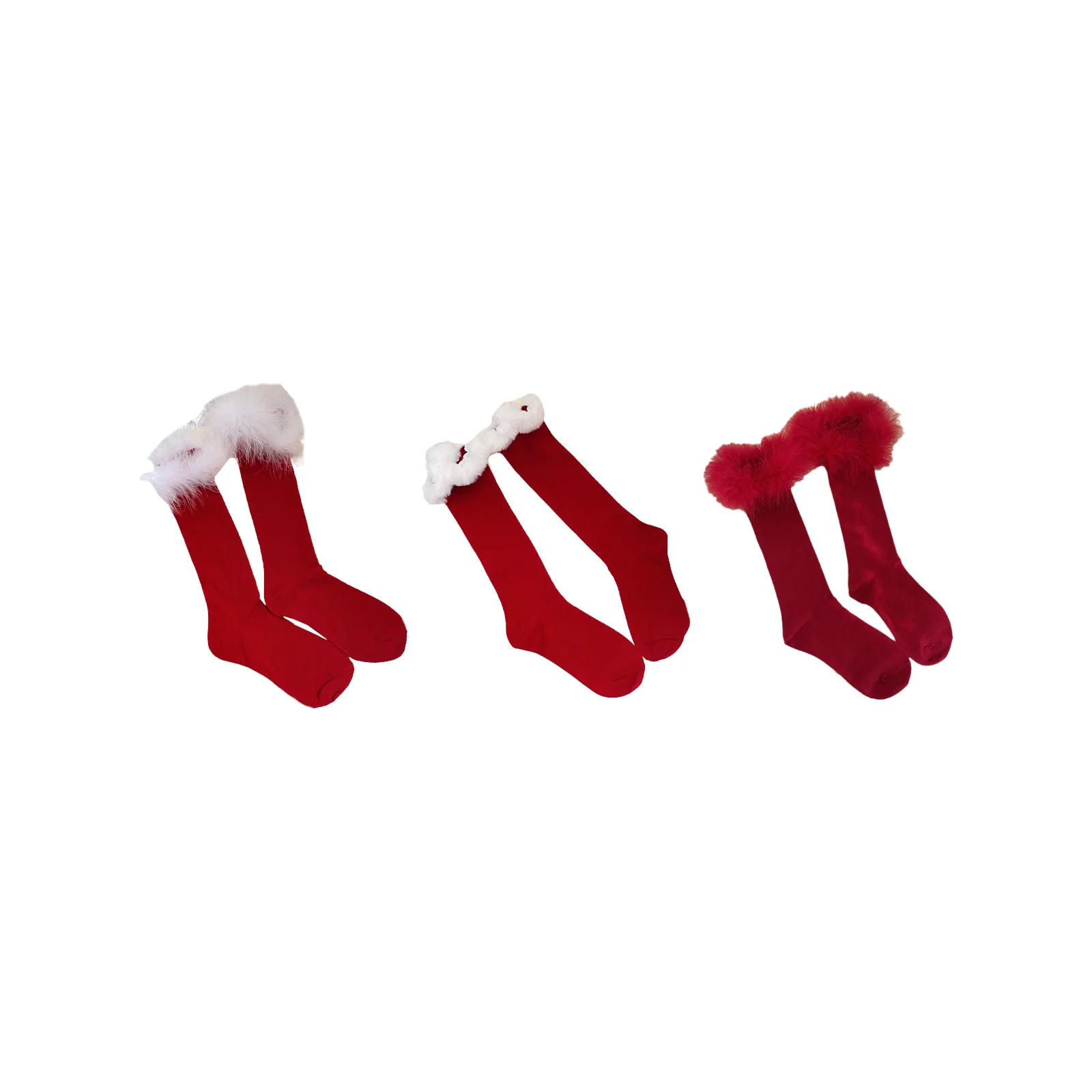 

Women Christmas New Year Holiday Red Knee High Socks with Faux Feather Trim