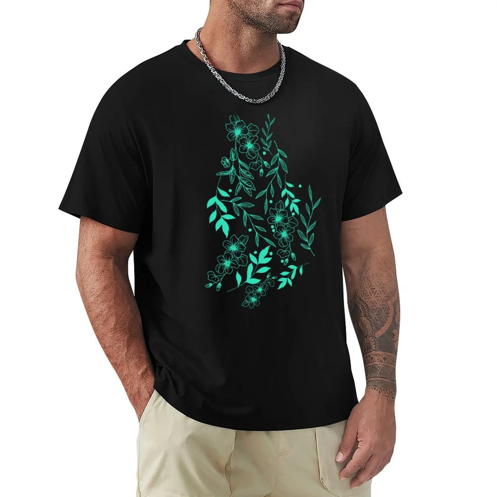 

Neon blue floral pattern T-Shirt custom t-shirts new edition t shirts for men graphic