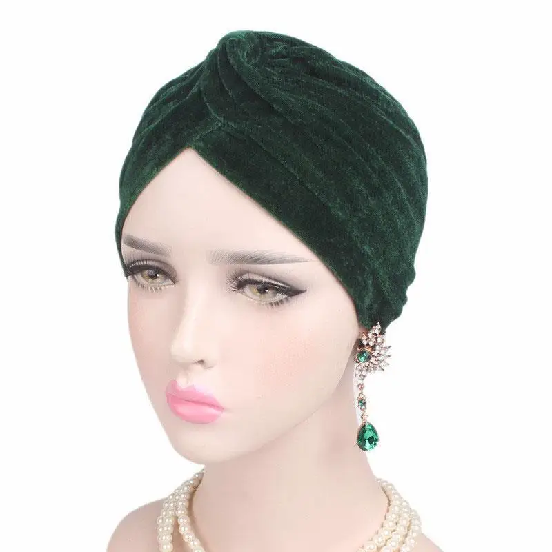 Topi Turban Penutup Kepala Beludru Emas Mode Topi Wanita Hijab Muslim Topi Kemo Rambut Rontok Headwrap Turbante Femenino