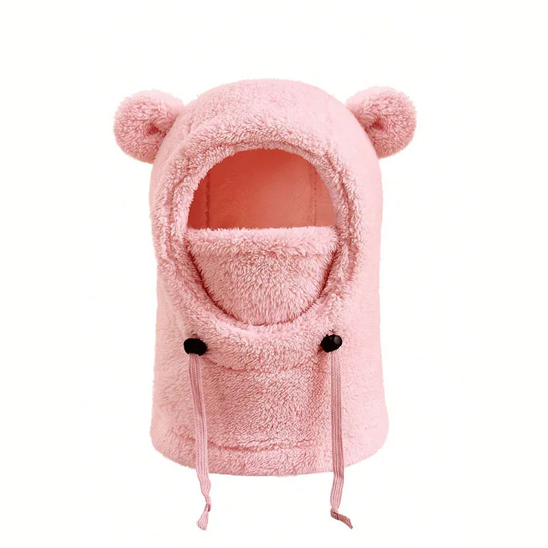 Bärenohren Kapuze Herren und Damen Herbst Winter Polyesterfaser Halstuch und Maske Integrierte Mütze Kinder warme kalte Hüte – Detail 2