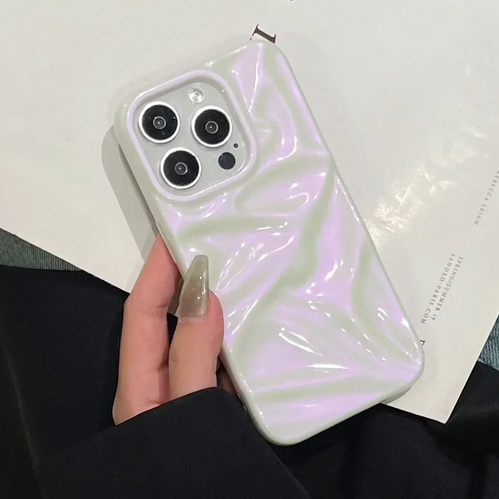 Wrinkled Laser Purple Blue Phone Case For iPhone 16 15 14 Plus 13 12 Pro Max 11 16Pro Soft TPU Shockproof Back Cover Funda Coque - Image 2