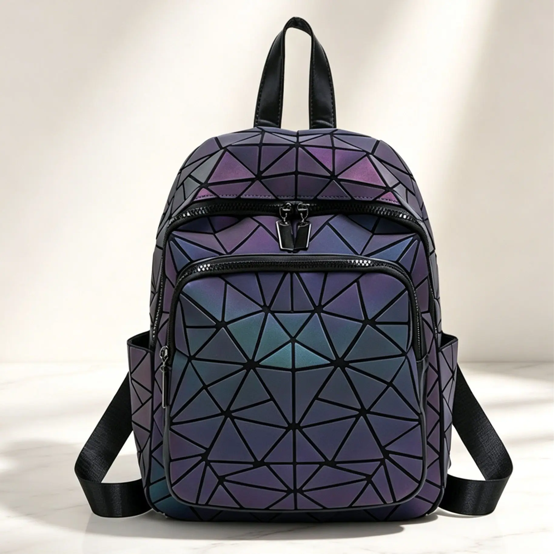 2026 New Fashion Diamond Lattice Quilted Backpack Geometric Luminous Large Capacity Women's Backpacks College Student Schoolbag