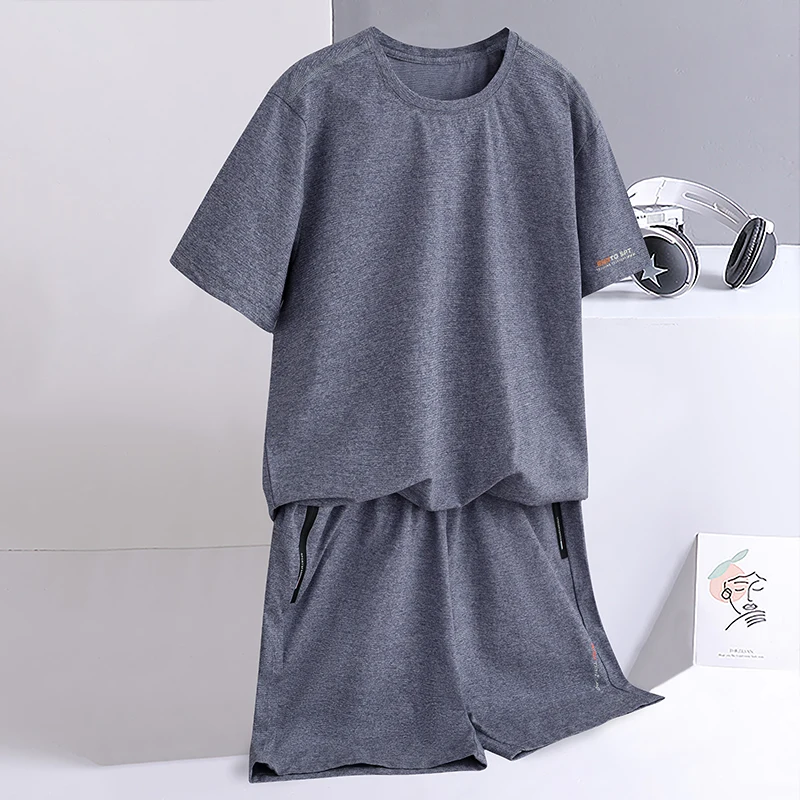 Men's Ice Silk Short-sleeved T-shirt Men's Shorts Youth Casual Quick-drying Two-piece Set
