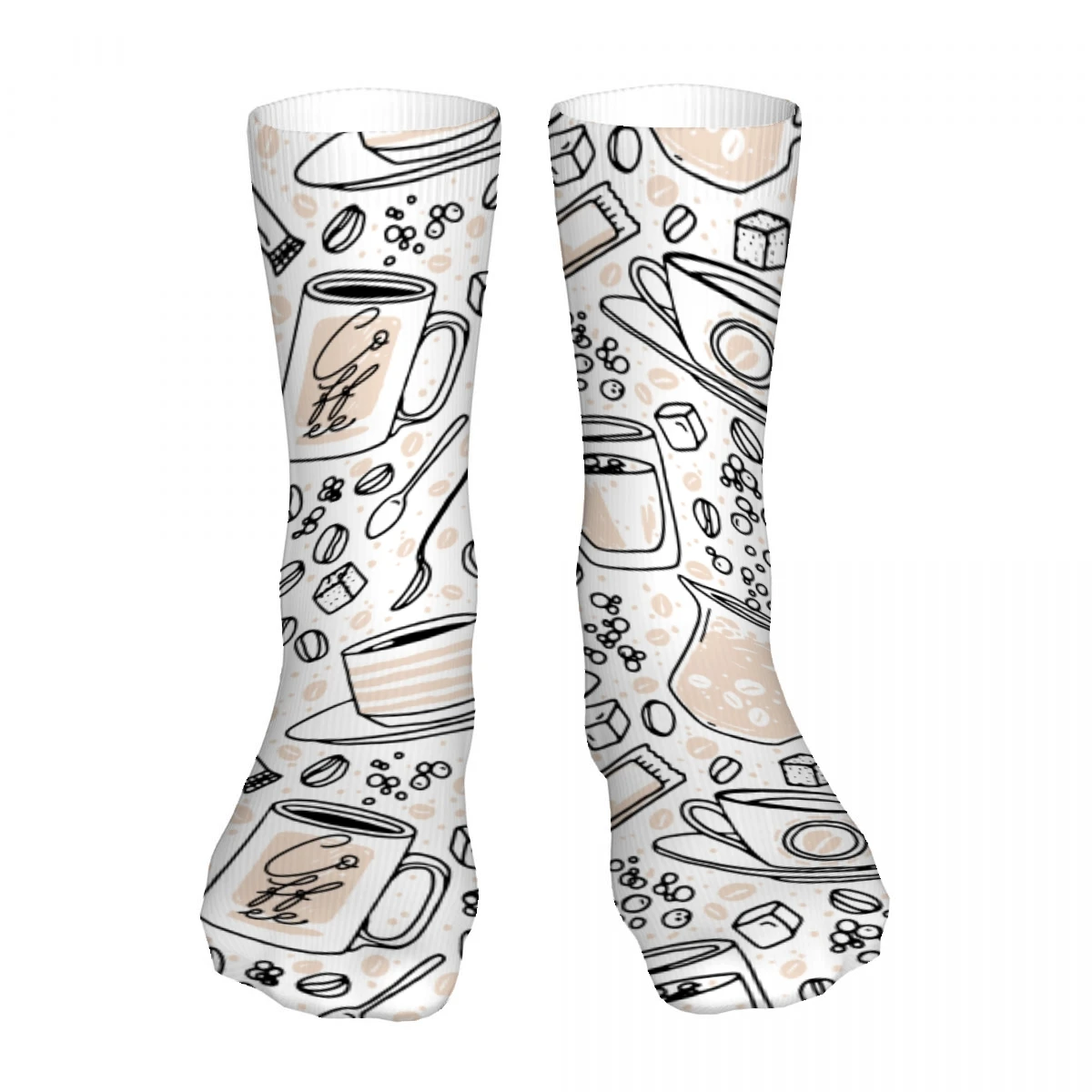 Coffee Time Pattern Mens Womens Funny Crew Socks Cool 3D Printed Design Socks Fashion Comfortable Basketball Socks