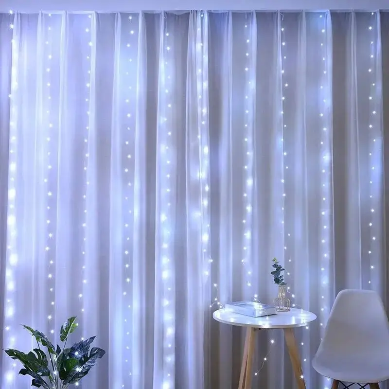 1PC 100/200/300 LED Copper Wire String Lights 3*1-3*3M Curtain Light USB Powered With Remote for Party Wedding Xmas Decorations