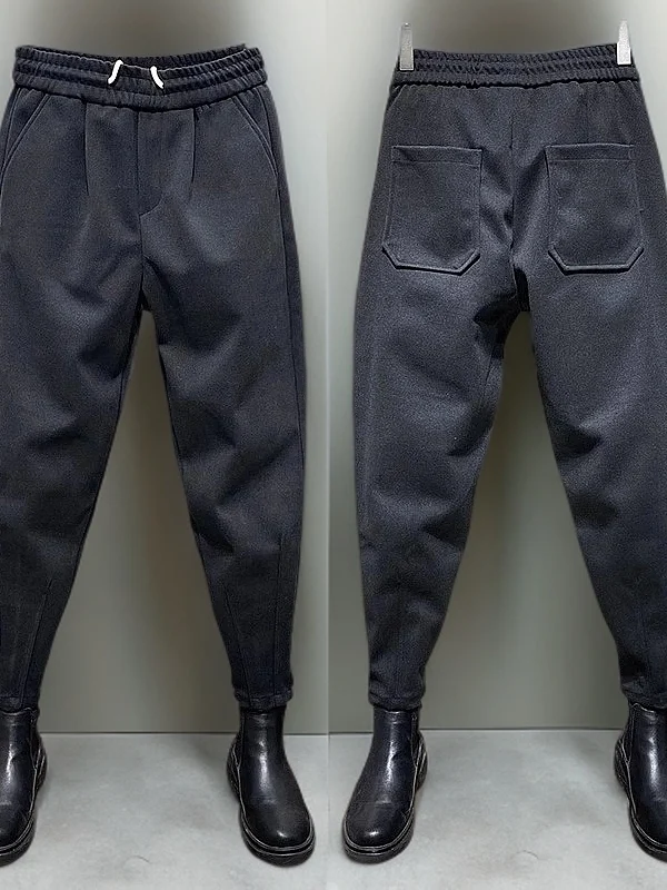 

Men's Casual Woolen Loose Fit Pants Autumn Winter Sli Harajuku Nine Points Trousers Versatile Dapper Straight Leg Pants