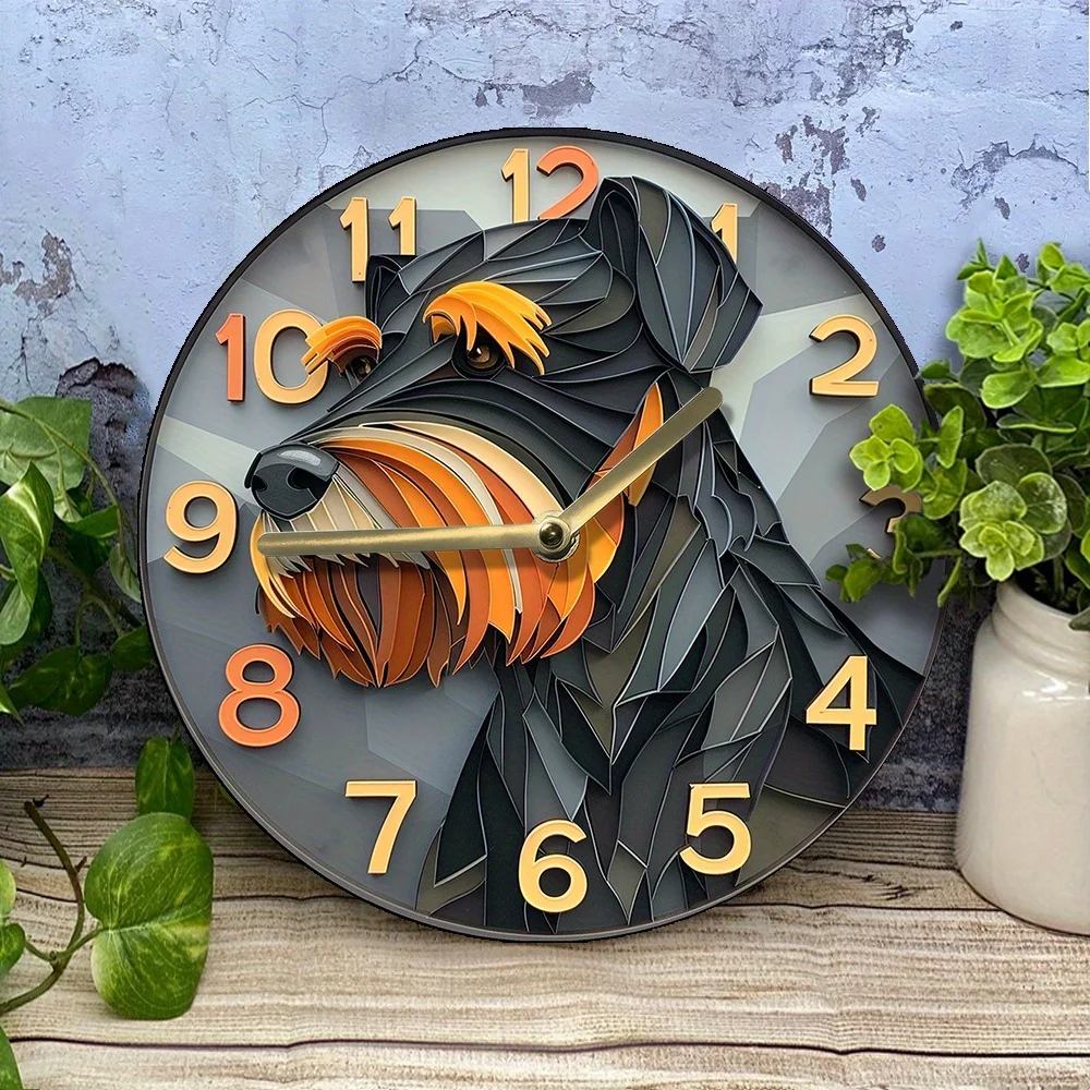 Schnauzer-Themed Silent Wall Clock,  Aluminum Metal, Diy Pet Lover Decor For Home & Apartment - Ideal Thanksgiving Gift