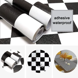 PVC waterproof self-adhesive black and white checkered wallpaper bathroom bathroom wall cabinet door desktop stickers