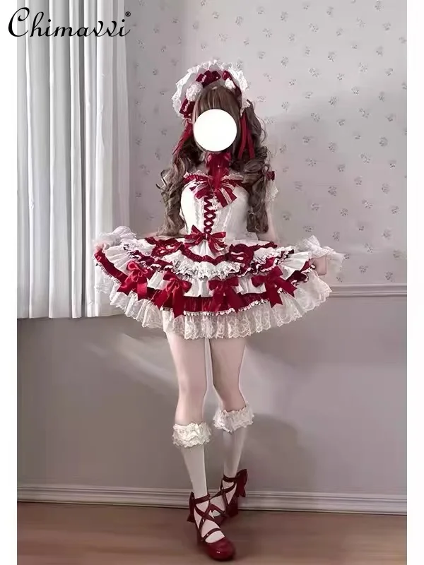 

Red Sweetheart Ballet Lolita Dress New 2026 Spring and Summer Kawaii Bow Cosplay Birthday Party Lolita Princess Dresses Women