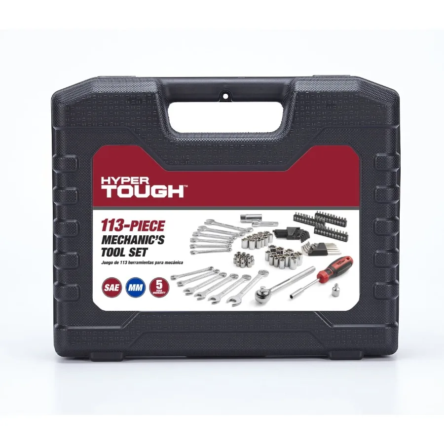 

Набор инструментов для автомехаников из 113 предметов с приводом 1/4 и 3/8 дюйма (SAE) для ремонта и обслуживания автомобилей: универсальный набор торцевых головок и гаечных ключей
