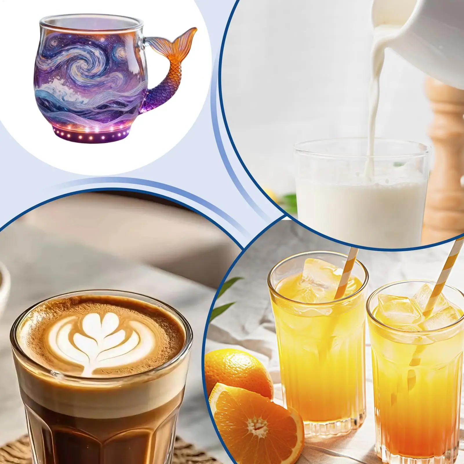 

Стеклянная чашка с хвостом русалки, ручка, морская волна, кофейные стаканы, чашки для питья русалки для горячего и холодного напитка, молока, воды, сока, домашний декор