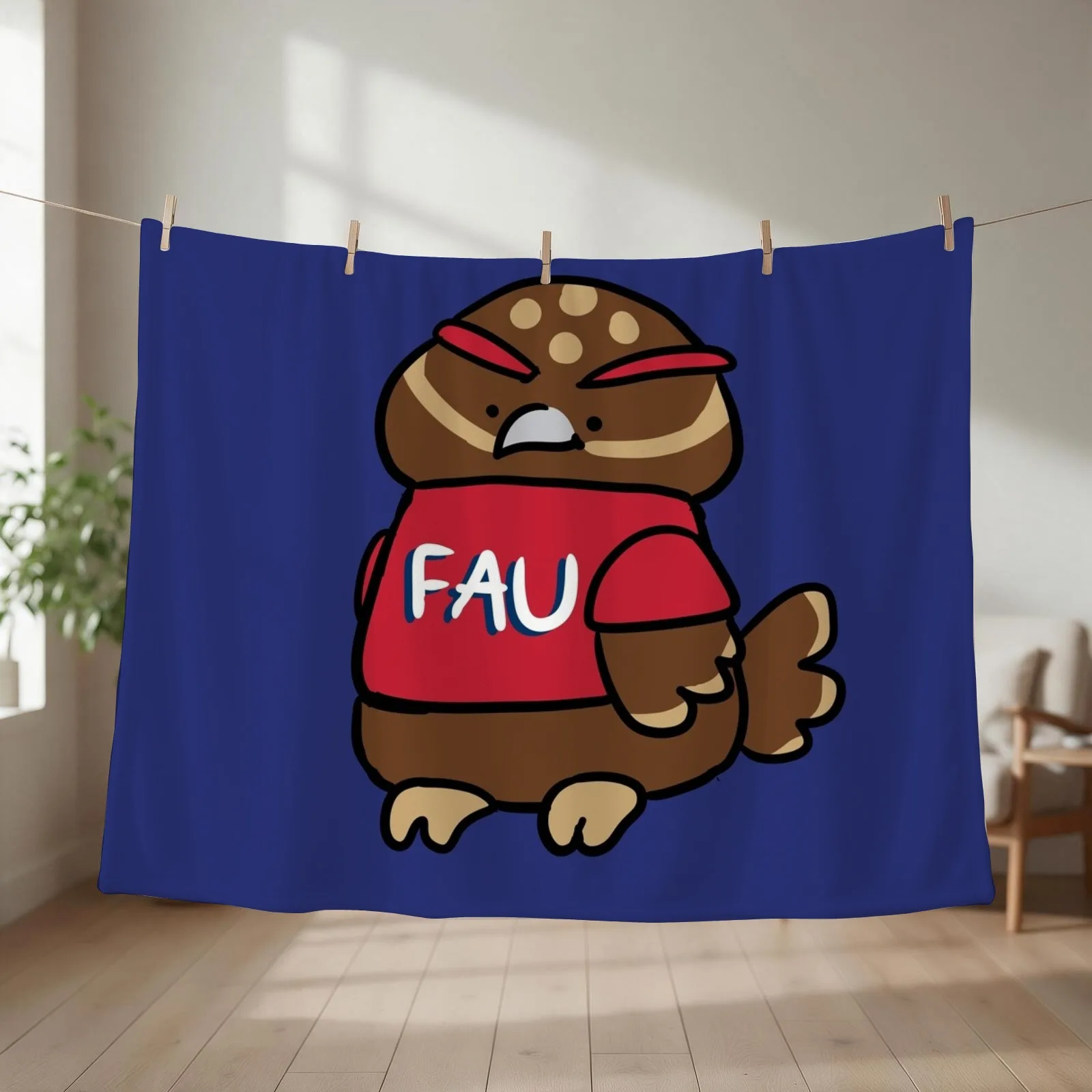Owlsley the Owl - Florida Atlantic University Throw Blanket couch cozy soft plush fuzzy picnic outdoor blanket