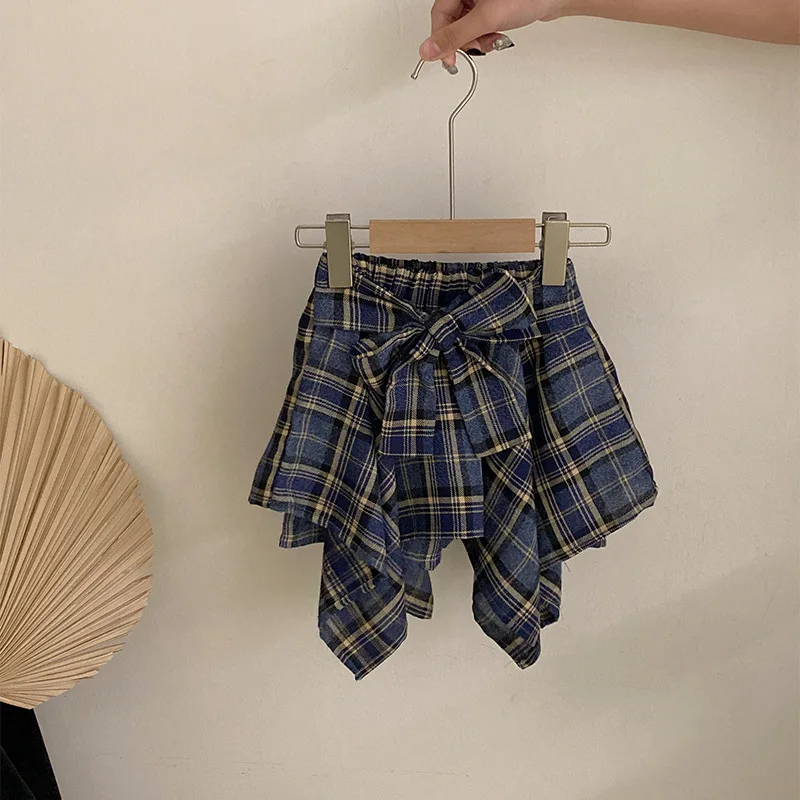 

Bow Plaid Skirt Summer 2025 New Fashionable and Casual All-match Irregular Plaid Skirt Trend Kids Clothes