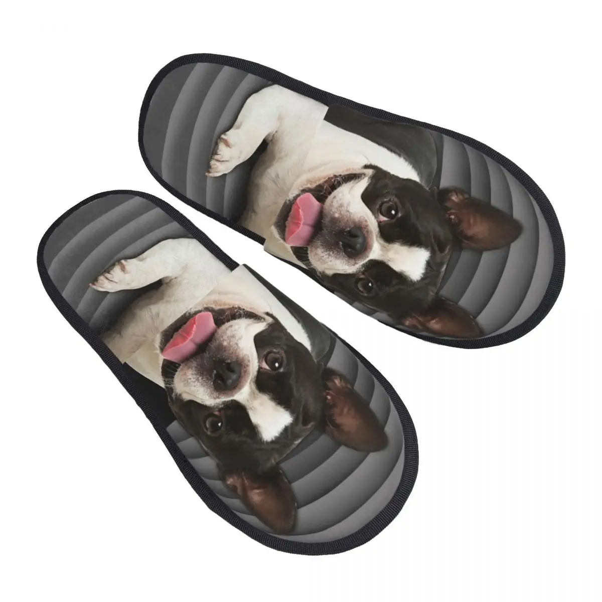 Boston Terrier Guest Slippers for Bathroom Women Custom Print Cute Puppy House Slipper