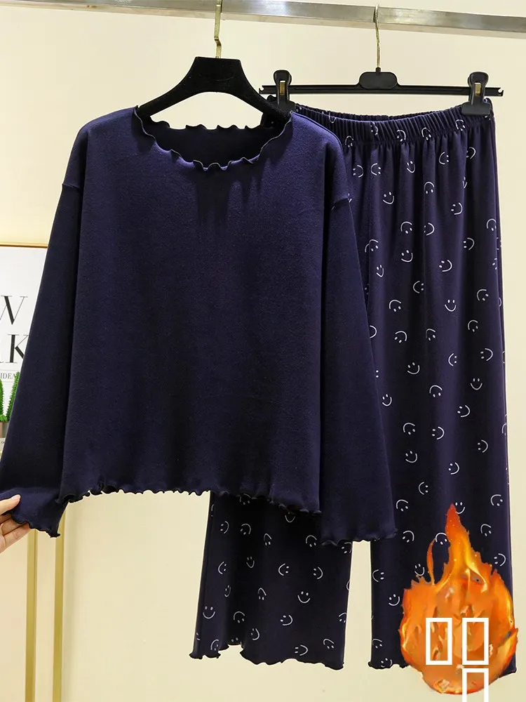 

Thiened Long Sve Home Clothes Set for Women Winter Leisure Loose Fit Two-Piece Spwear Pyjamas with Flng s