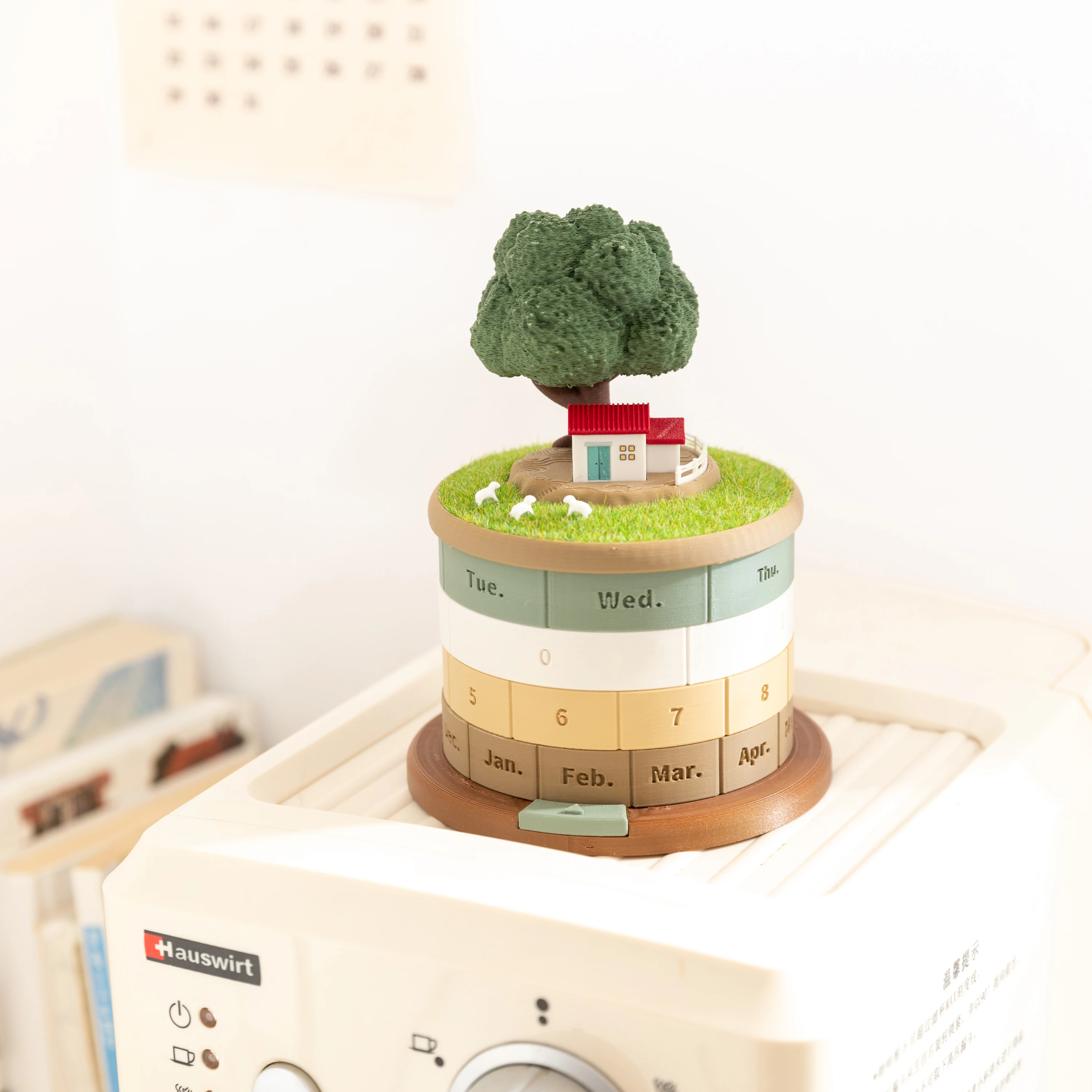 Cute Mini Desktop Organizer Rotatable Perpetual Calendar Ornament Cleaning Stick Storage Music Box Home Decor Birthday Gifts