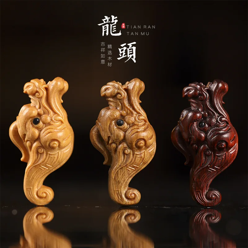 Dragon miniature Ornaments A Set Sandalwood Miniature Wood Carved Dragon Head Decoration DIY Pendant Accessories About42*21*17mm