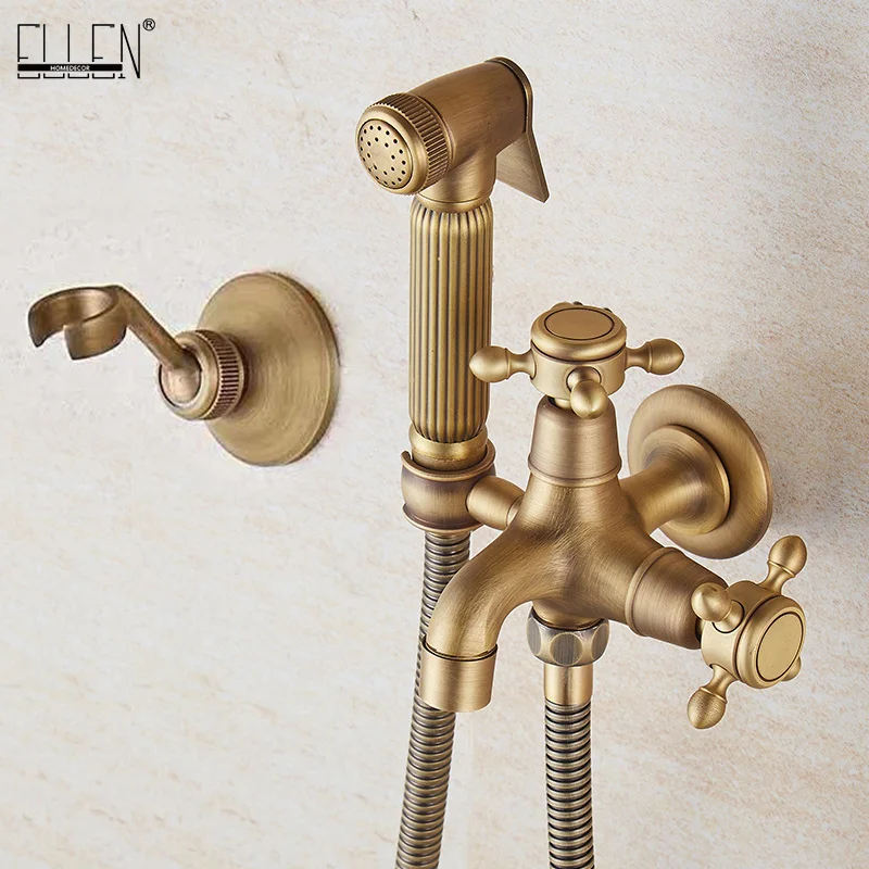 Ellen Toilet Spary Gun Set  Antique Bronze Copper Flushing Spary Cleaner Bidet Faucet Single Cold EL209A