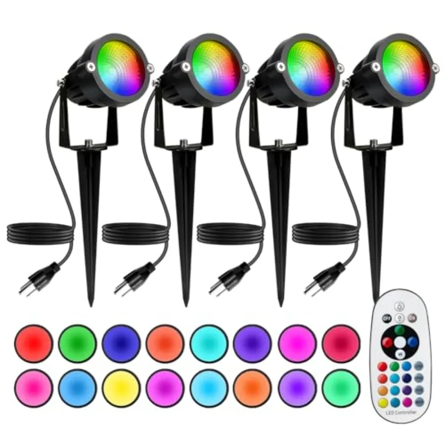 Halloween Christmas Spotlight Outdoor: 12W RGBW LED Spot Lights Outdoor with 16 Color Changing for Yard Garden Decor 4 Pack of