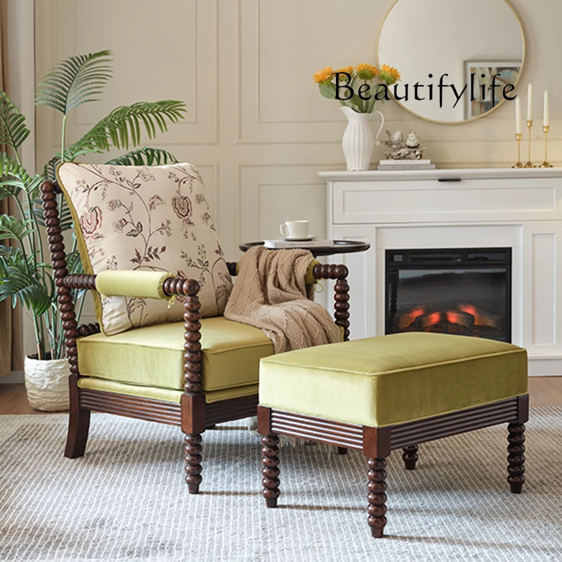 

American retro classic solid wood single sofa French antique living room casual high sense