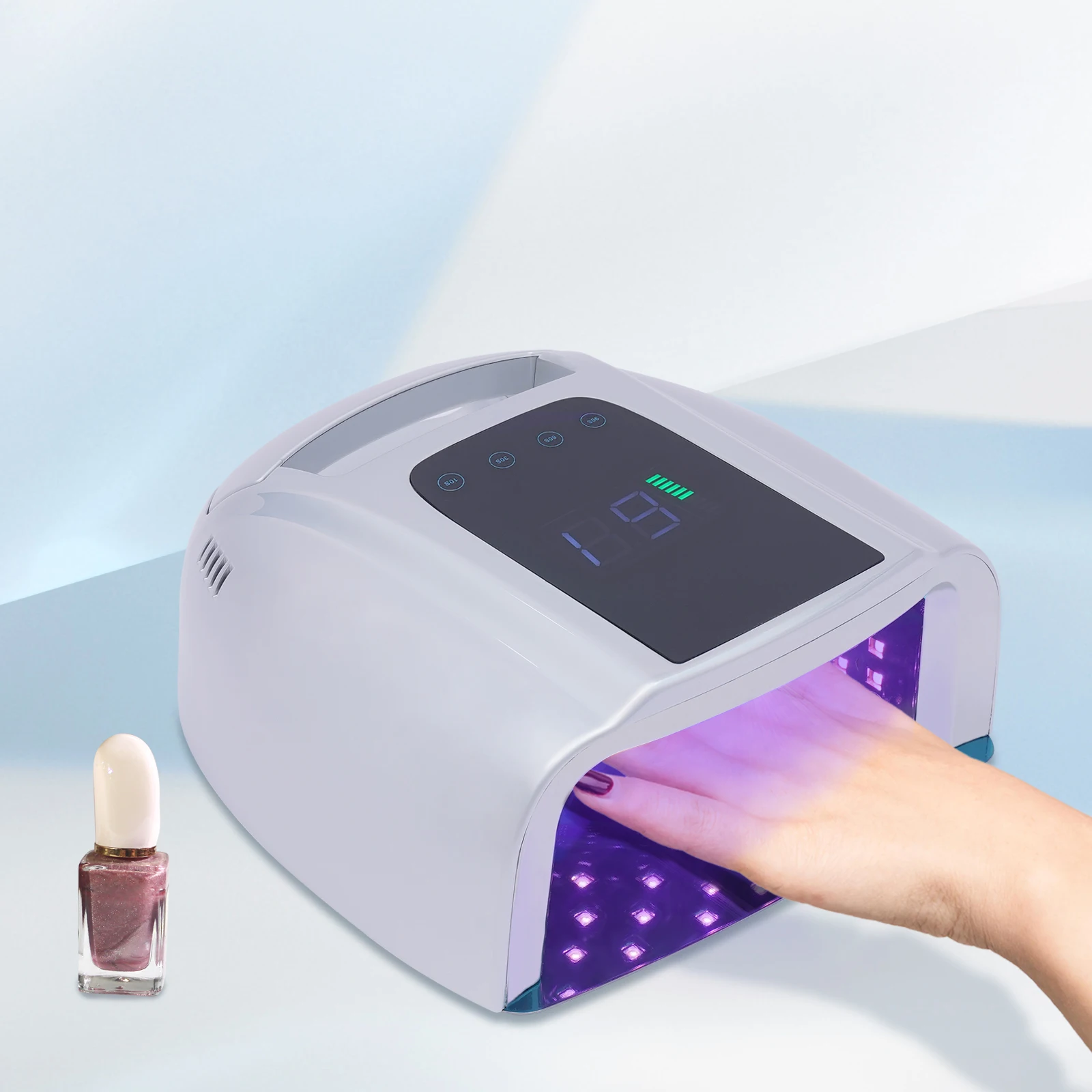 Professional Rechargeable 96W UV LED Portable Cordless UV Light for Nail Lamp Machine with Removable Stainless Steel Bottom