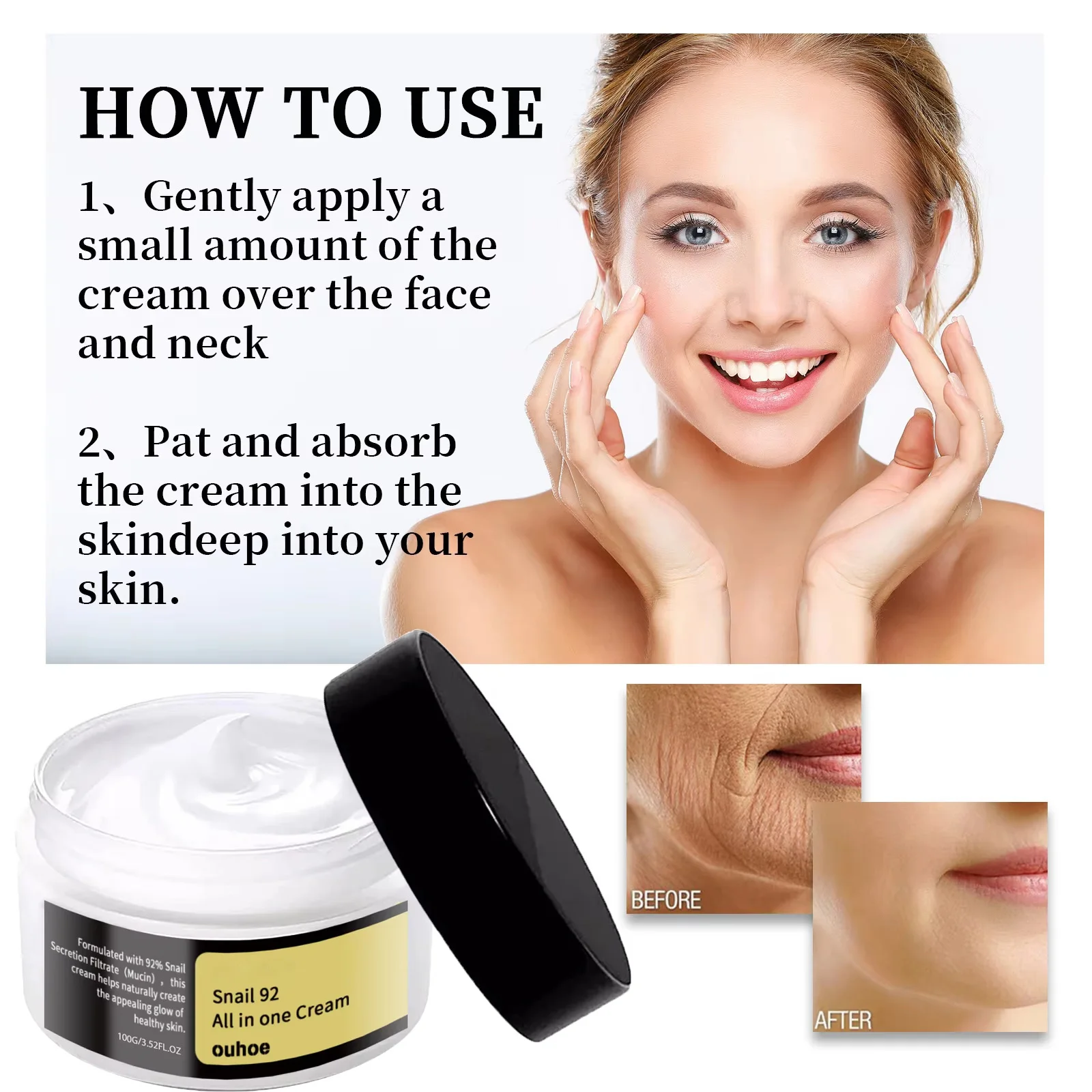 Snail Anti Aging Serum Cream Collagen Advanced Moisturizing Firming Tightening Fade Fine Lines Shrink Pores Smooth Skin Care image 3