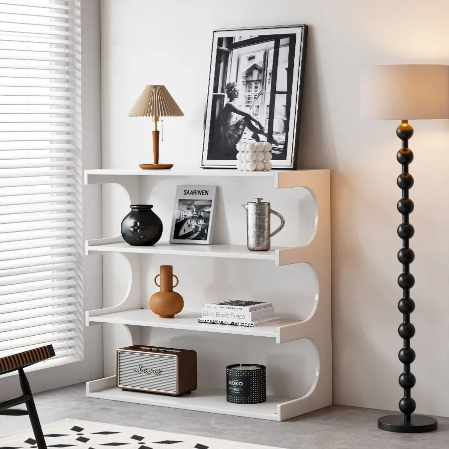 

Multifunctional 4Tier White Book Shelf Coffee Table for Living Room Bedroom Dining Room Study Entryway Creative Furniture Floor