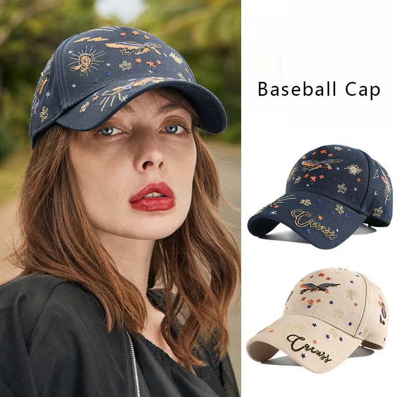 

Women Heavy Embroidery Cotton Baseball Cap Korean Vintage Duckbill Style Hat Trendy Outdoor Sun Protection Sun Hat