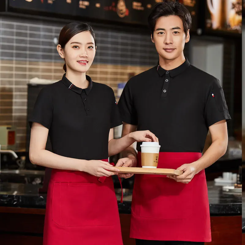 

Catering Waiter Workwear Short Sleeve Fast Food Milk Tea Hot Pot Barbecue Shop Fruit Supermarket Staff Workwear T-shirt Female a