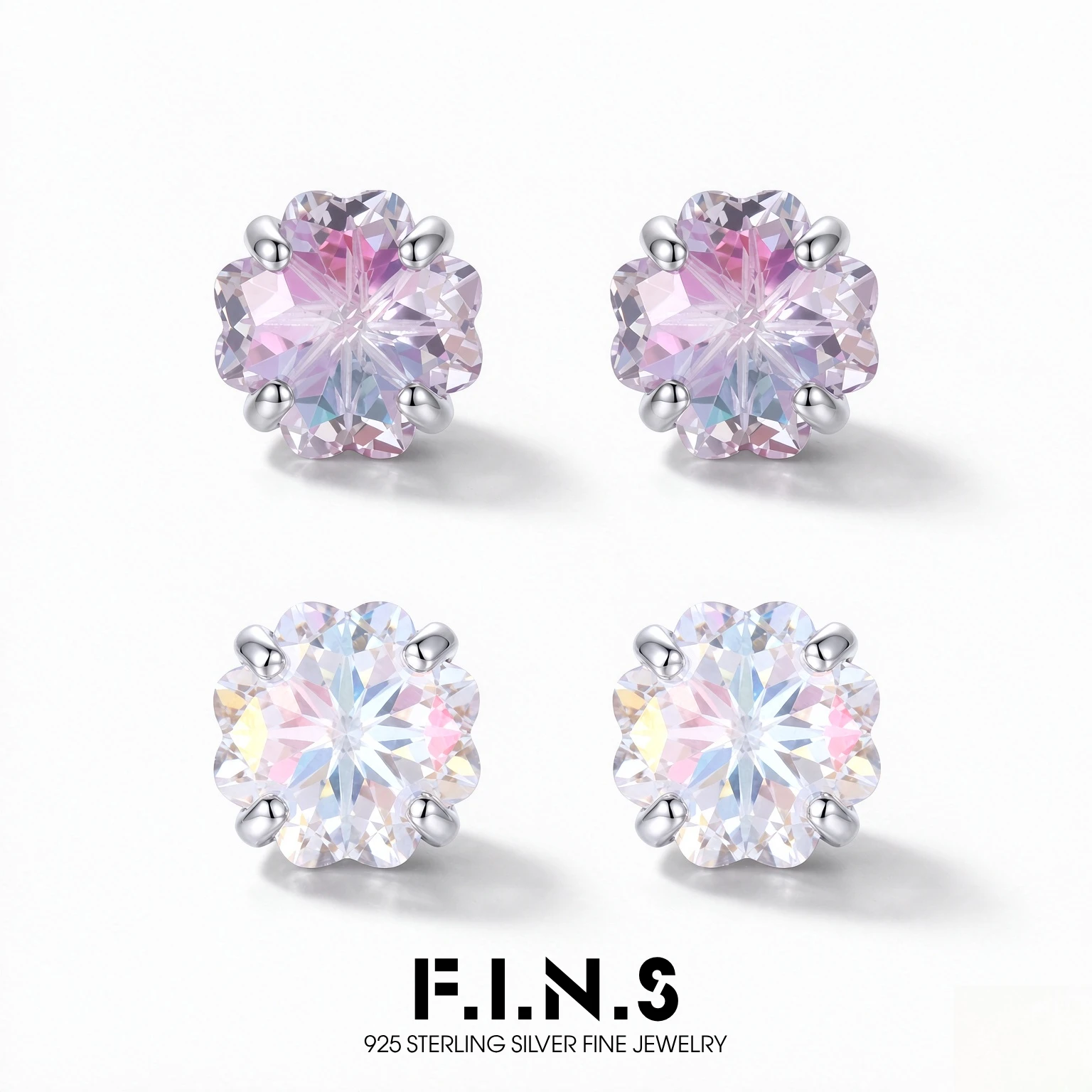 F.I.N.S S925 Sterling Silver Iridescent Four-Leaf Clover Earrings for Women Luxury Minimalism Piercing Fashion Fine Ear Studs