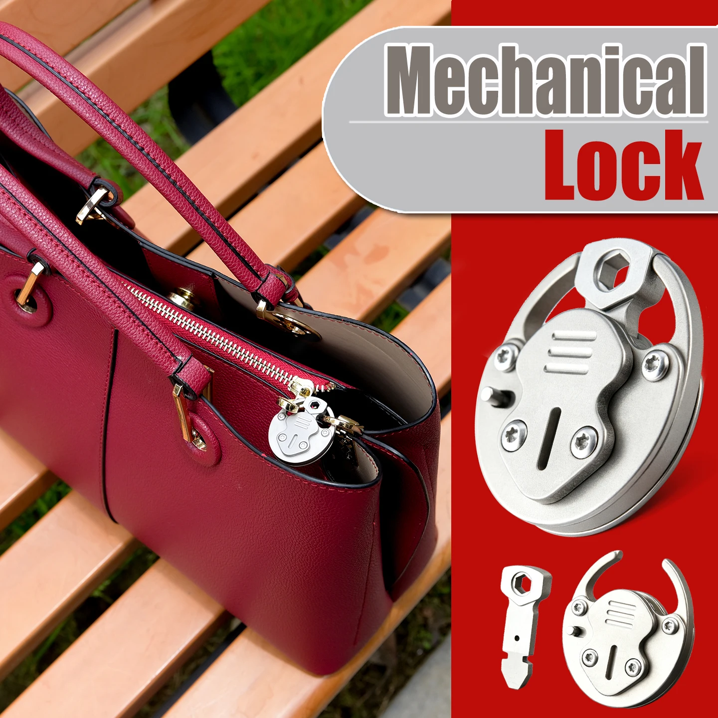 Titanium Alloy Mini Zipper Lock, Portable Mechanical Anti Theft Padlock for Backpack Handbag Luggage EDC