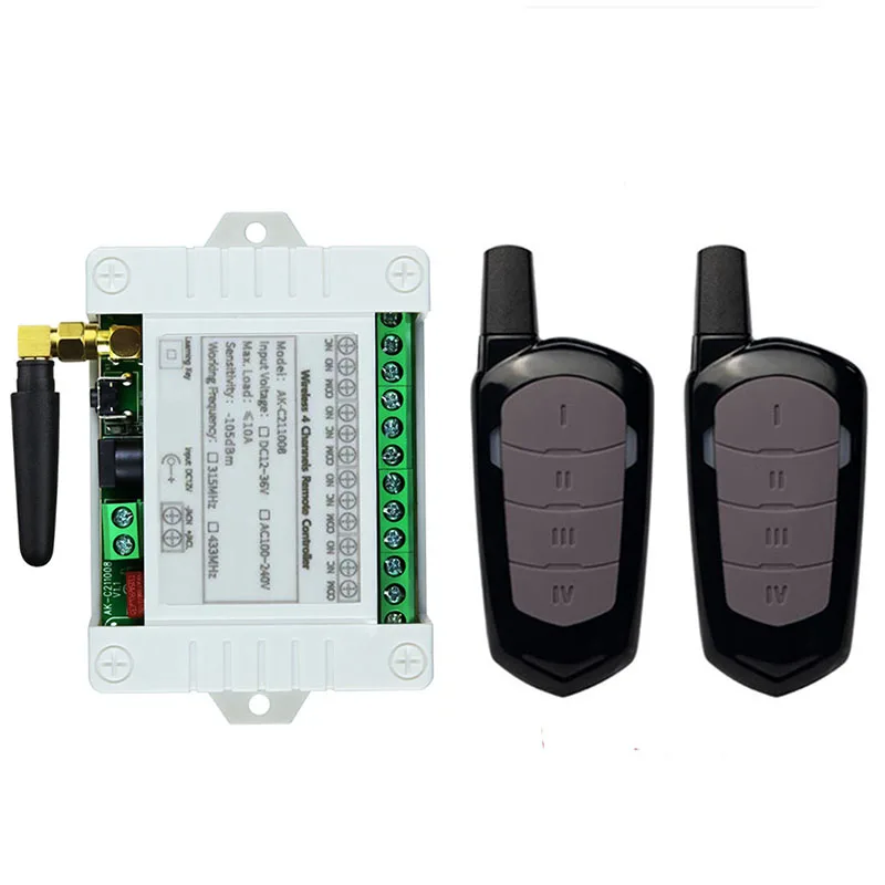 Universal Wireless Remote Control DC 12V 24V 36V 4CH 10A Relay Receiver Module RF Switch Remote Control For Gate Garage Opener
