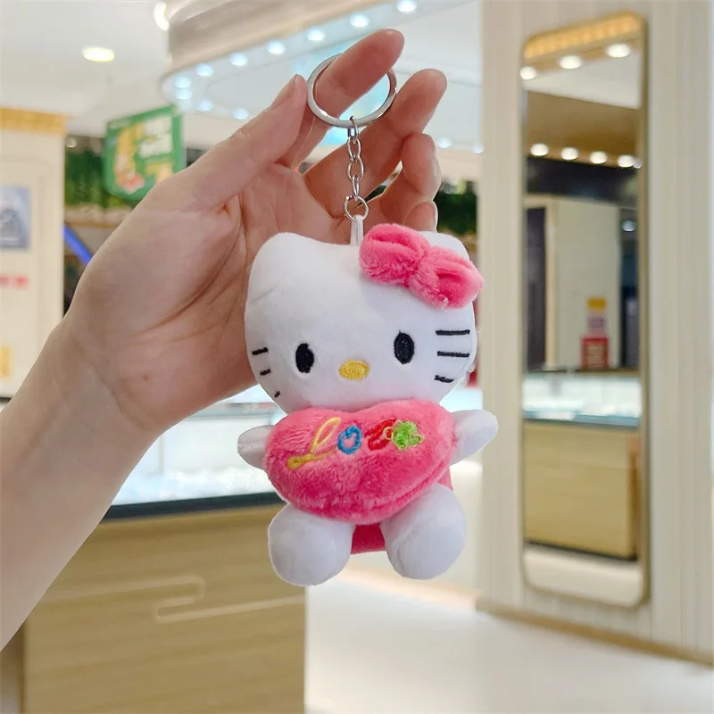 LLavero de muñeco de peluche Sanrio Hello Kitty, colgante Kawaii de dibujos animados, muñeca de peluche de gatito Heartfelt, mochila colgante, juguete para niña, 11cm, nuevo