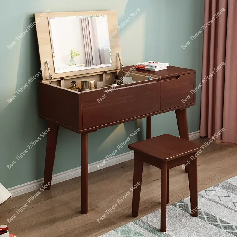 Nordic Modern Solid Wood Dressing Table Vanity Mirror Dressing Table Modern Simple Storage Drawers Cabinet Furnitures