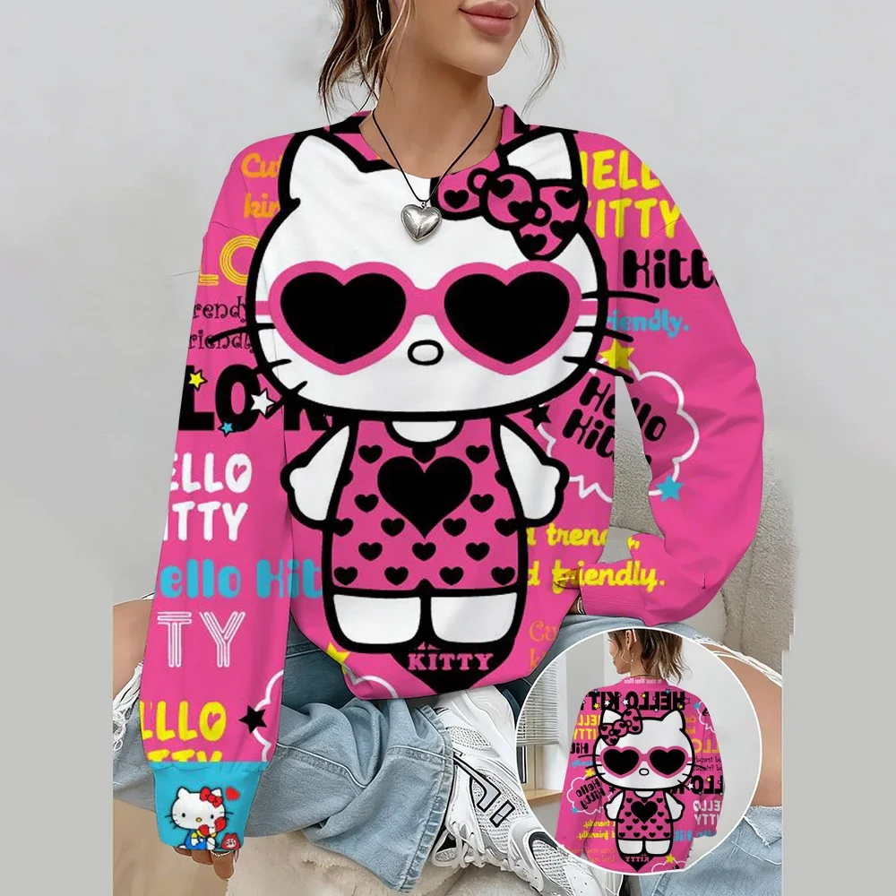 Spring And Autumn New Comfortable Loose Hoodie Hello Kitty print Top Women's Round neck Sweatshirt Fashion Clothing Hoodie