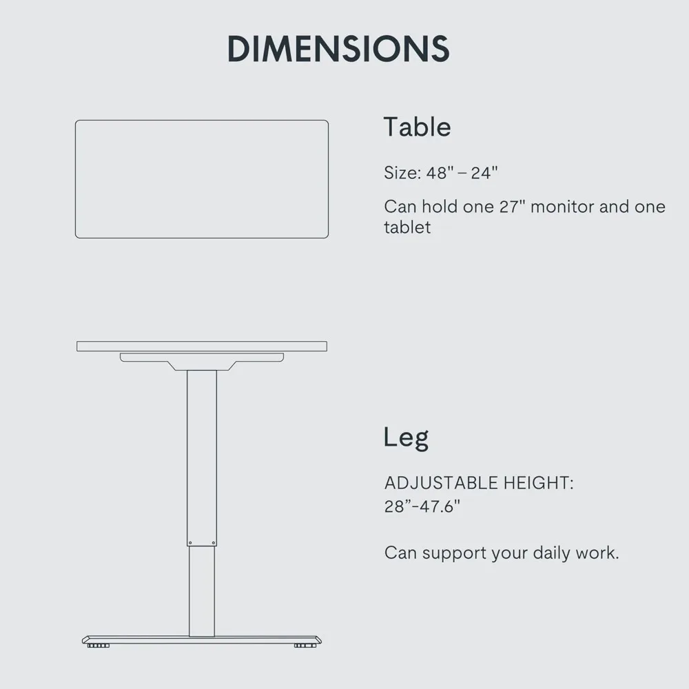 One-Piece Standing Desk, 48"x24" Seamless Desktop Electric Height Adjustable Desk for Home Office, Multi-Monitor Setups & Easy