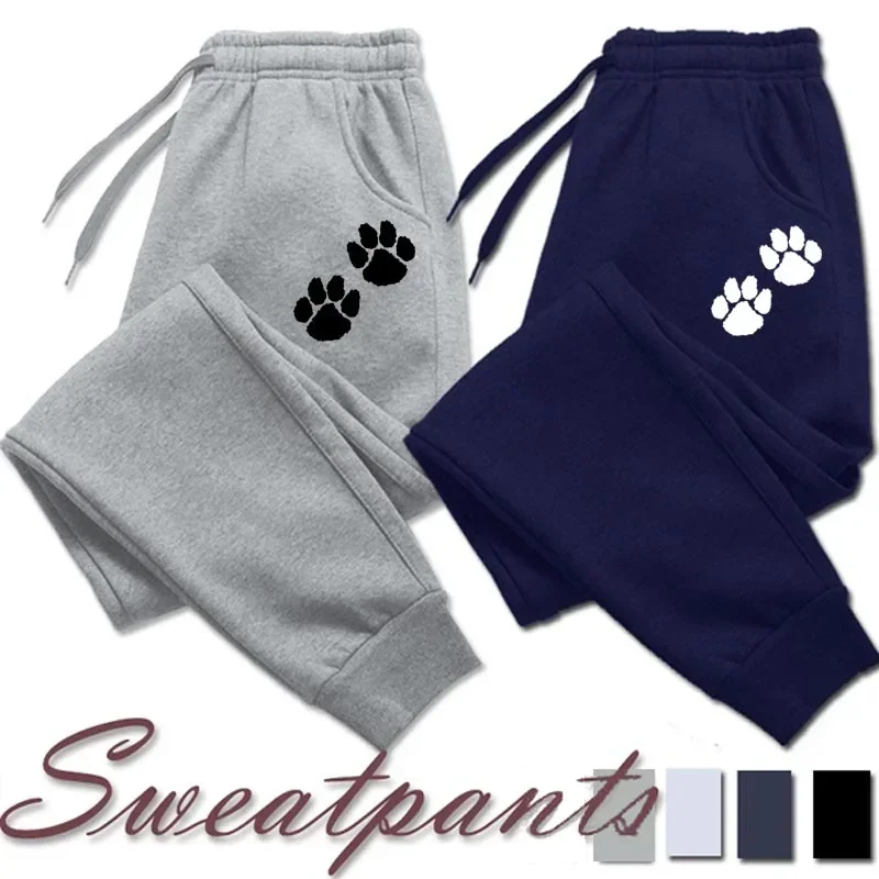 

2024 Women's Sports Pants Trousers Cute Cat Paw Print Jogging Pants Casual Fitness Autumn Winter Fleece Warm Sports Yoga Pants