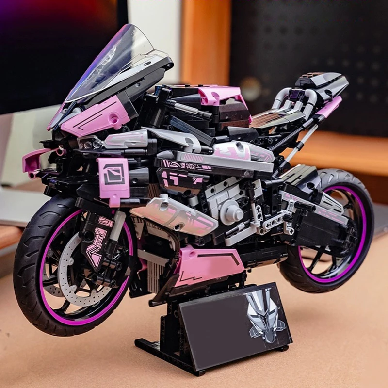 1920PCS Pink Motorbike Building Blocks Racing Car Motorcycle Model Vehicle Locomotive Assemble Bricks Toys Gifts For Adult Boys