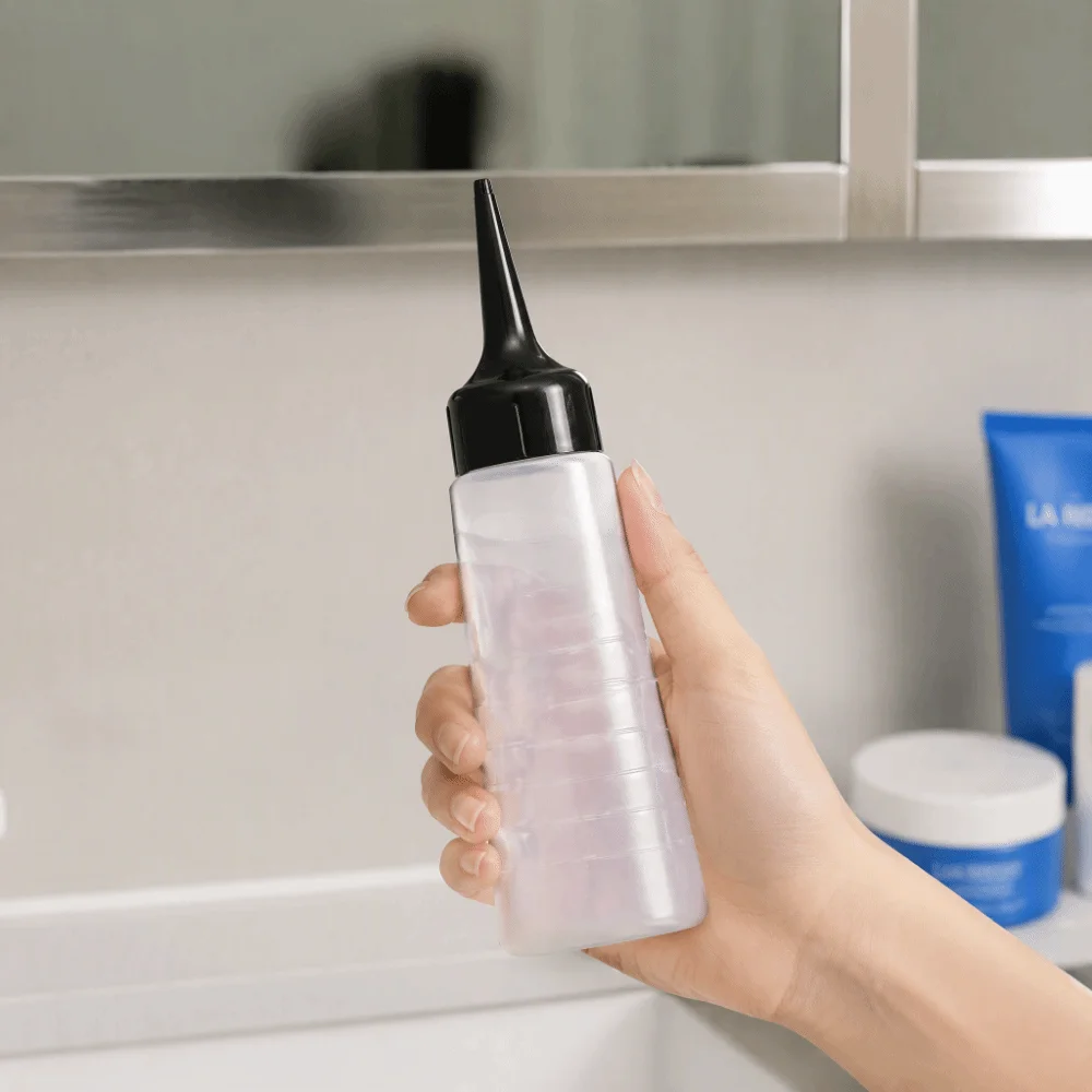 2PCS Black Slant Tip Hair Color Applicator Bottle Pump Action Graduated Scale Hair Mixer Bottle 160ml Capacity