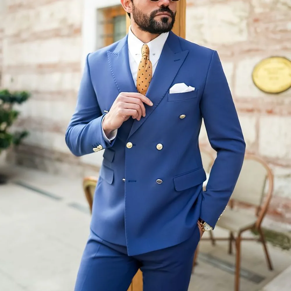 

Elegant Man Suit Sets Slim Fit 2 Piece Double Breasted Peak Lapel Male Blazer Wedding Banquet Prom Man Suit Costumes Homme