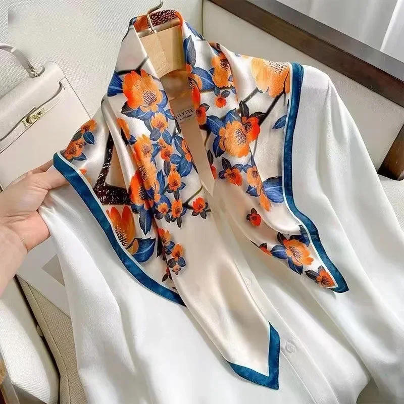 2023 Luxury Silk Shawl Square Scarf for Women Satin  Fashion Wraps Neckerchief Female Hair Bands Ribbon Headband Bandana