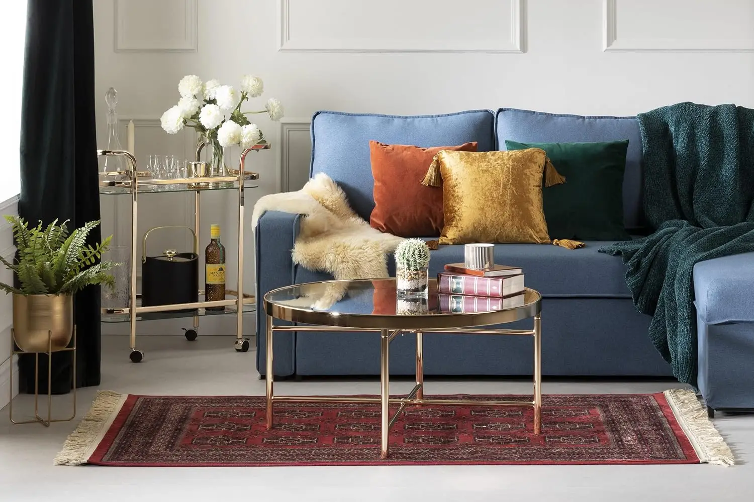 عربة بار ماليزا - ذهبي وزجاج، 13.75 بوصة عمق × 27 بوصة عرض × 29 بوصة ارتفاع