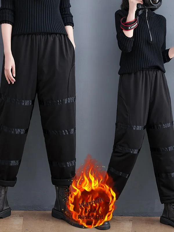 Pantalones de algodón Thiened, pantalones holgados con farol Harlan para mujer, pantalones informales elásticos de cintura alta para invierno, fibra de poliéster