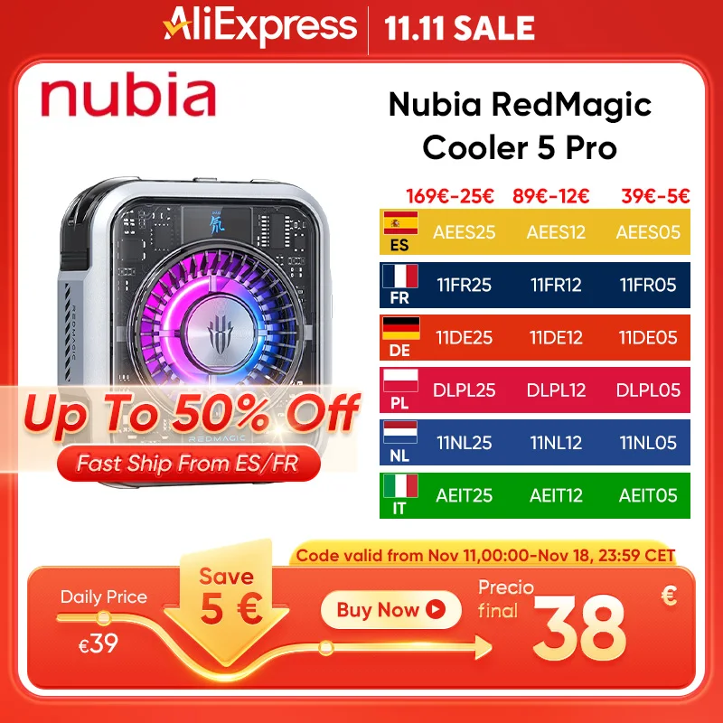 Nubia RedMagic Cooler 5 Pro Magnetic FunCooler RGB LED Semiconductor Heat Dissipation VC Liquid Cooling For RedMagic 9Pro Phone